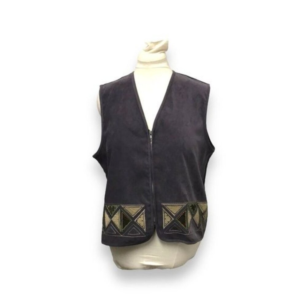 Monterey by Koret Vintage Women’s Patchwork/Embroidery Vest, Grey, size XL